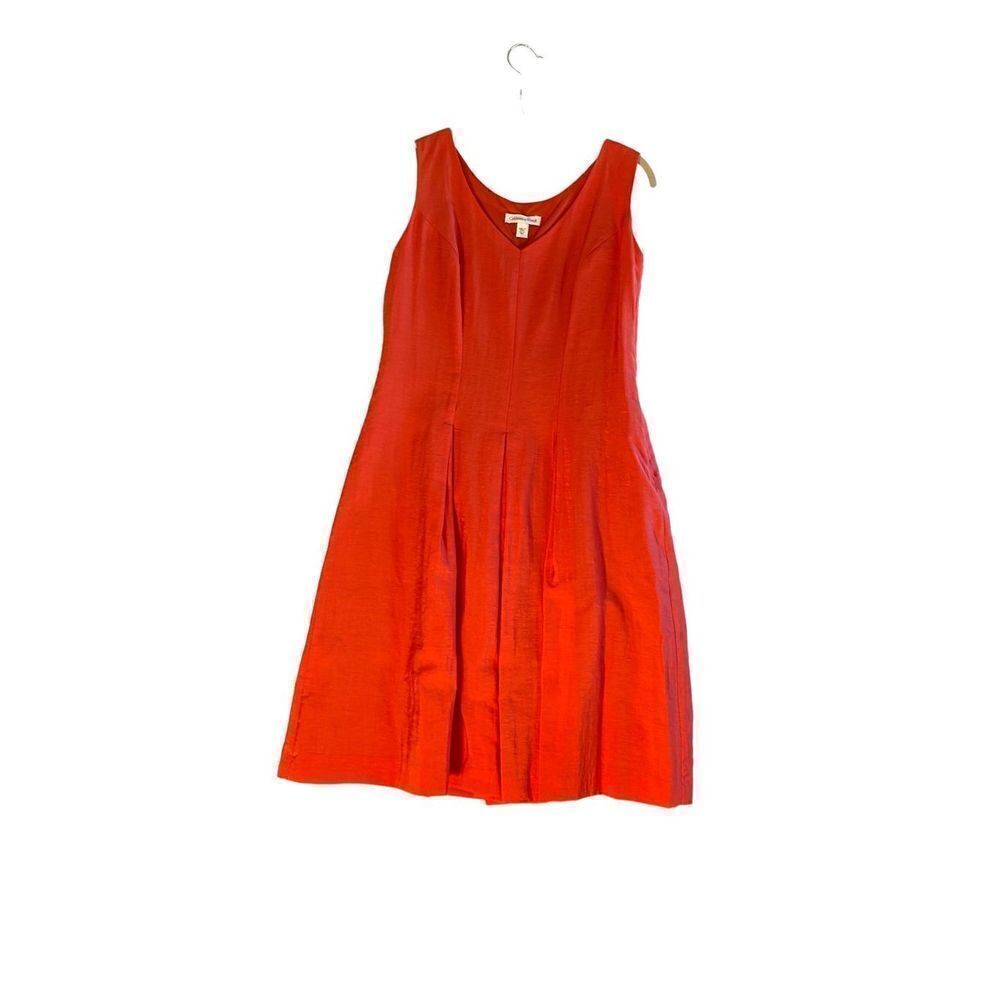Coldwater Creek women’s V-neck orange front pleated dress size P4